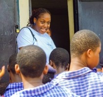 Mentor speaking with schoolchildren